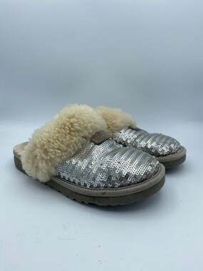 UGG Kids Dazzle Sequin Silver Sparkle Slippers Little Kid size 2